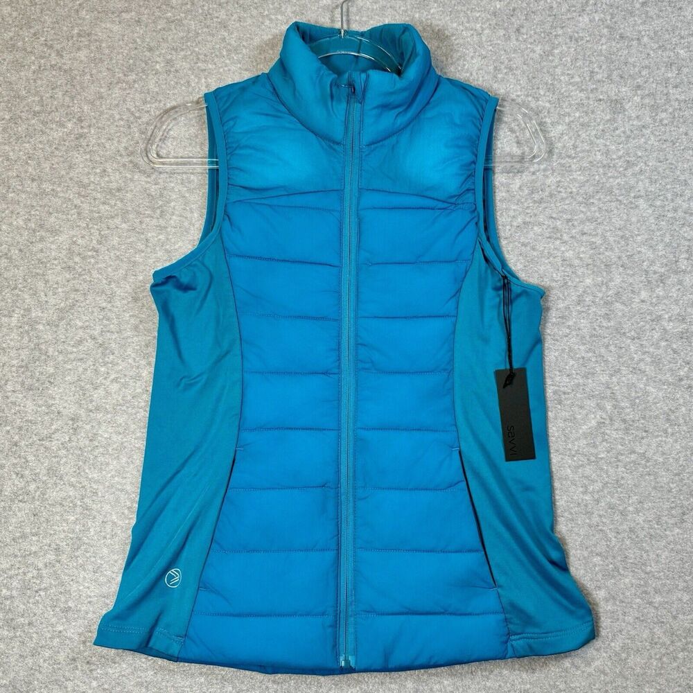 SAVVI NEW Rise Zip Front Blue Mineral Puffer Outdoor Gorp Vest Women's Medium